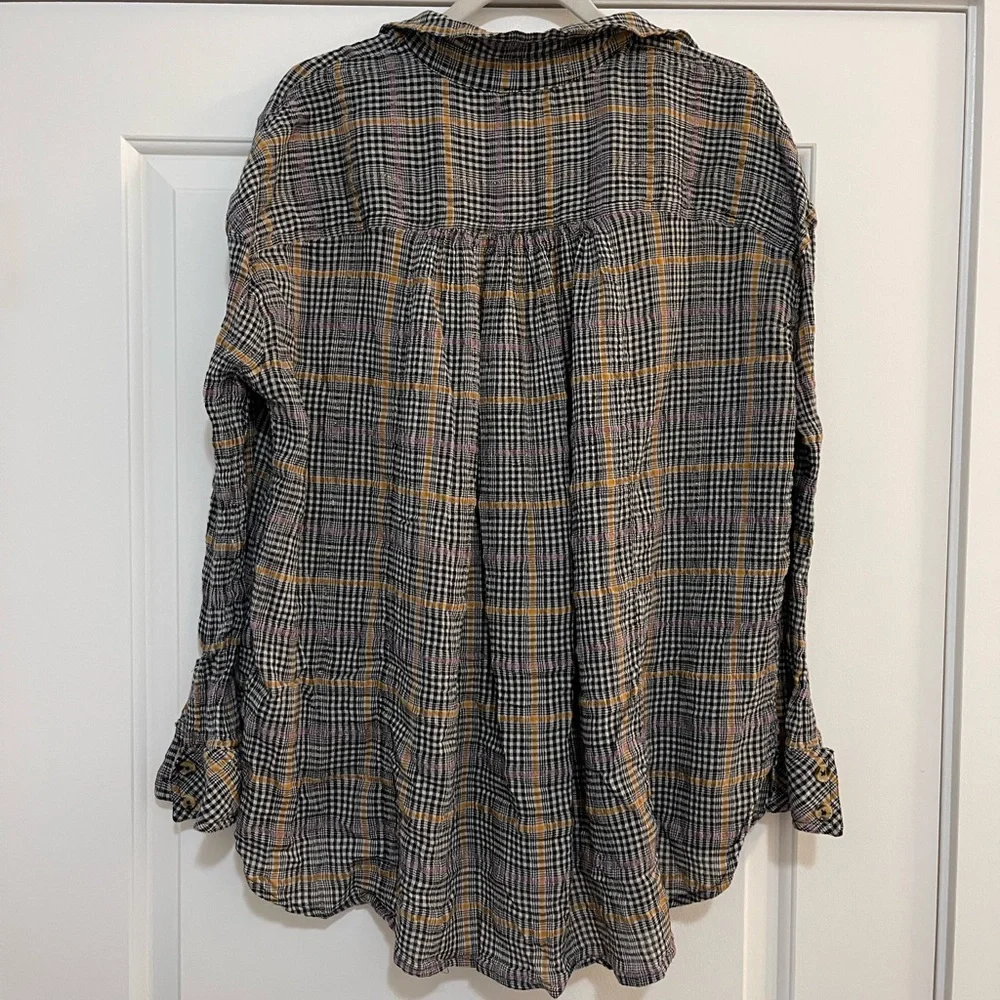 Free People Oversized Break My Stride Plaid Button-Down Shirt - Picture 4 of 7